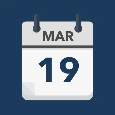 Calendar icon showing 19th March